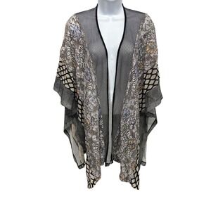 Soft Surroundings Floral Lace Mesh Kimono Wrap Open Front Grey Black One Size
